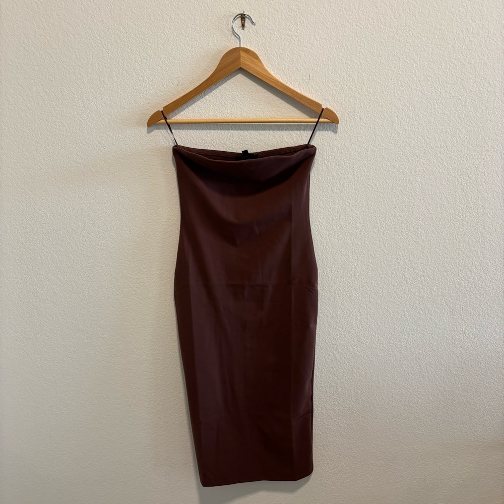 NWT Ambiance Mocha brown strapless contour bandeau Dress mini